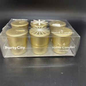 Party City Votive Candles (6) Gold Unscented New In Box